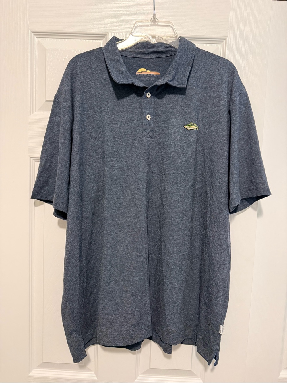 Orvis Men's Heather Navy Polo with Small Fish Emblem